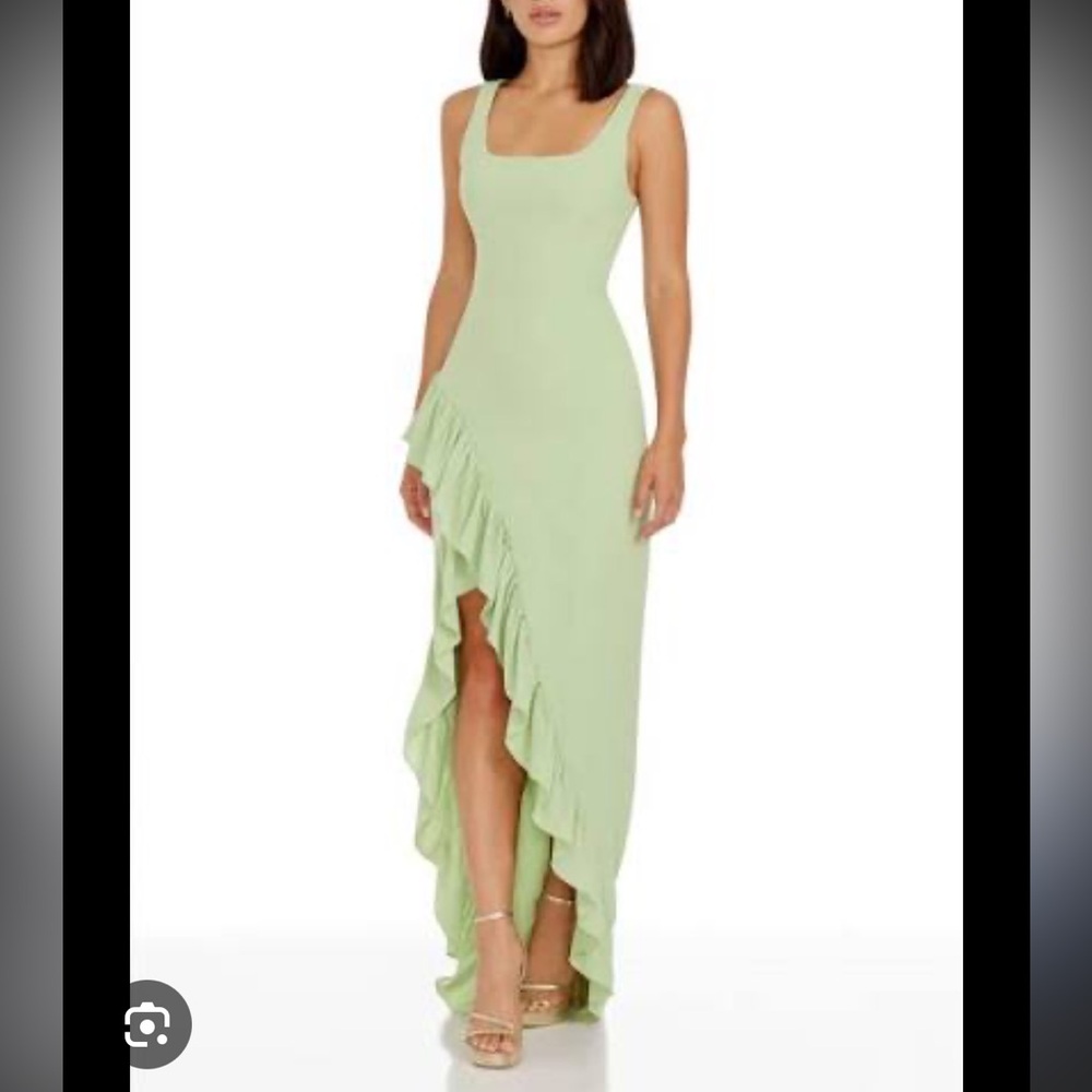 Dress the Population Charlene Ruffle Gown in Sage